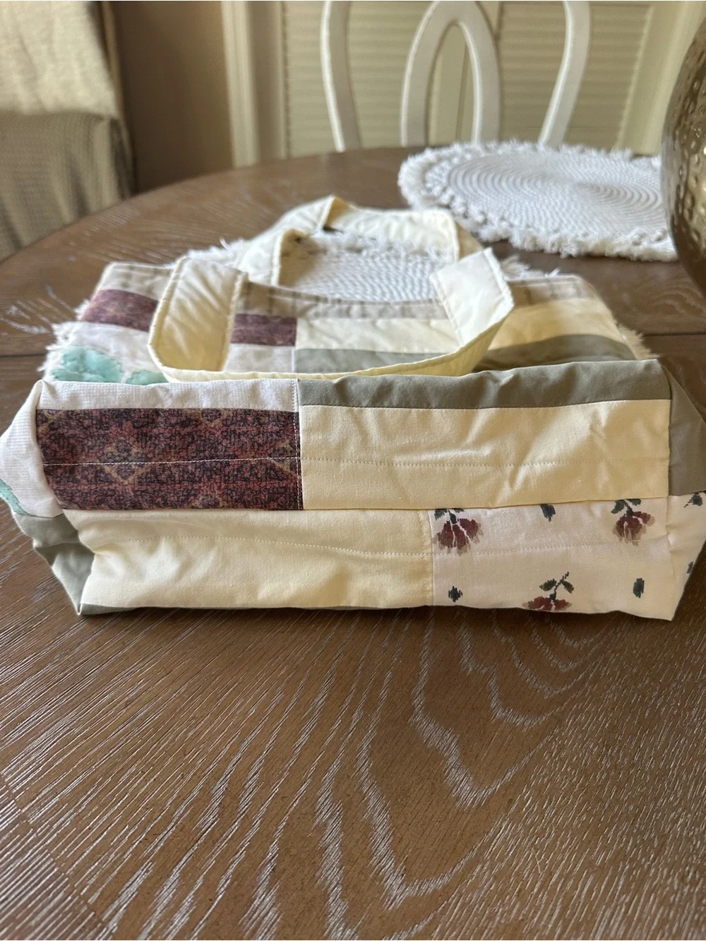 Floral Patchwork Tote Bag in Cream, Green and Pink